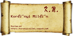 Korányi Milán névjegykártya